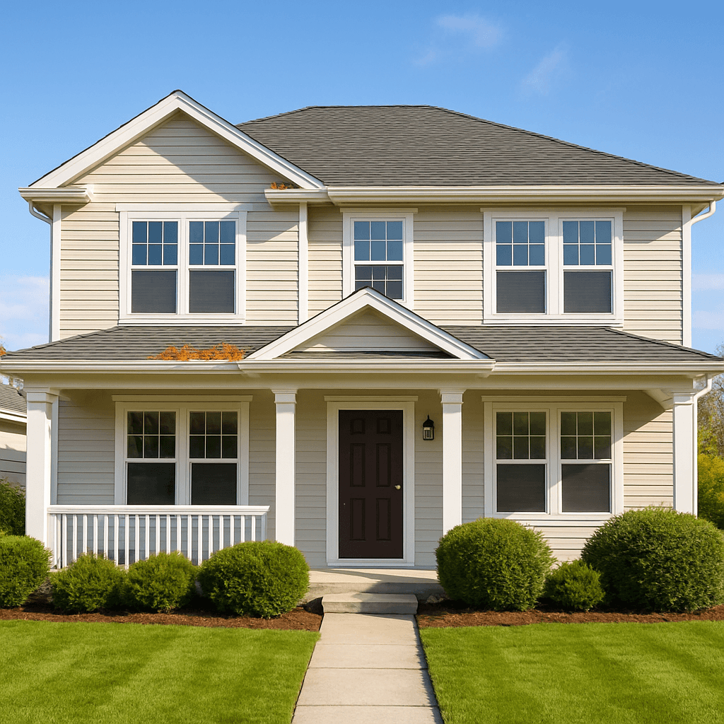 Well maintained home exterior with gutters